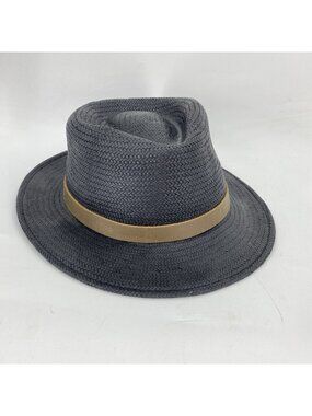 Pantropic Soho Stroller Fedora Hat Black Woven Paper Straw Lear Band XL